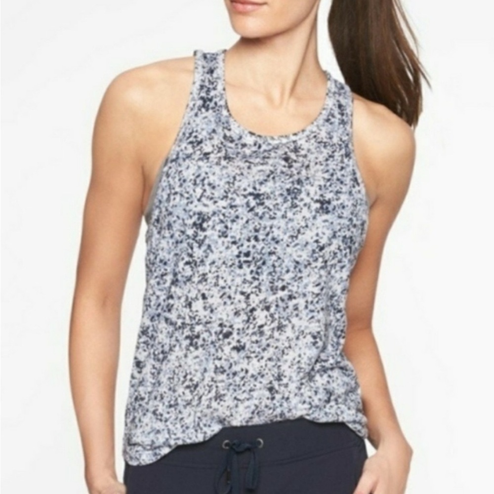 Athleta | White and Blue  | Breezy Cutout Racerback Tank Top | Sz S